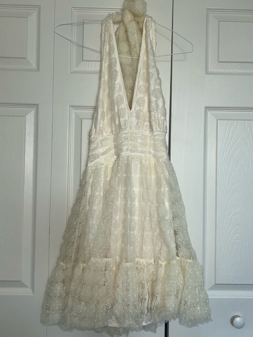 Ivory Halter Lace Cocktail Dress